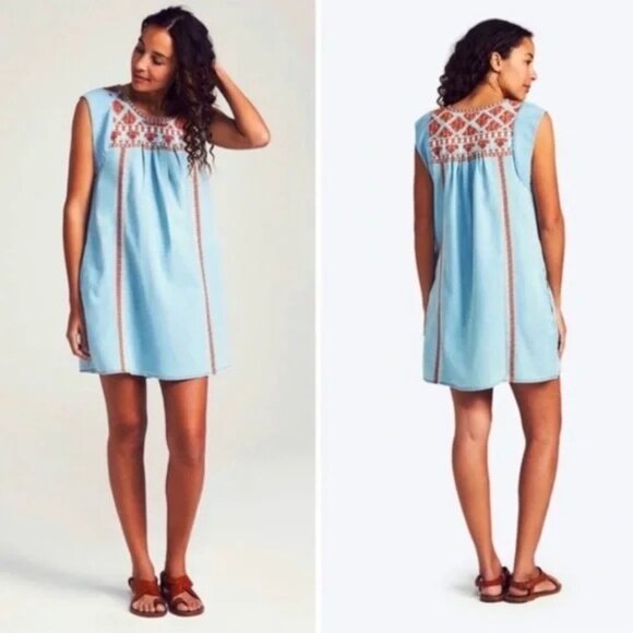 Faherty Queenie Embroidered Dress Chambray Blue XS Boho Cottage Core - Picture 2 of 9